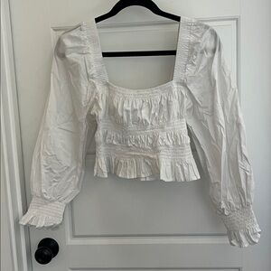 White Smocked Long Sleeve Blouse